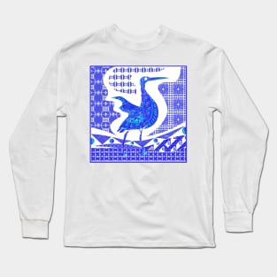 agami heron bird in ecopop talavera pattern wallpaper art 1 Long Sleeve T-Shirt